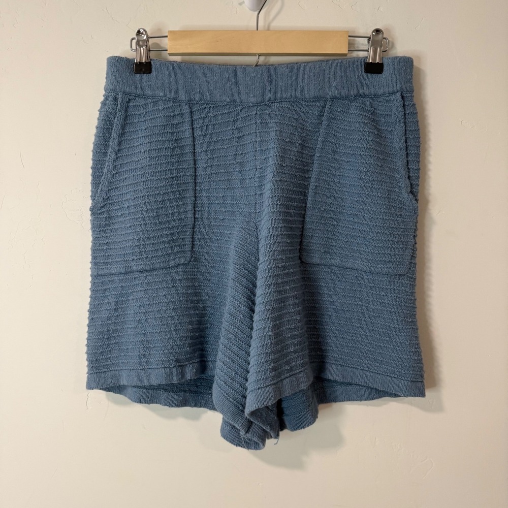 FP Beach Womens Carter Knit Shorts Medium Blue Textured Cotton Blend Loungewear